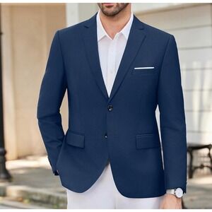 Coofandy Mens Slim Fit Sport Coat Blazer Navy Blue Two Button Business Casual